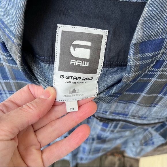 G-Star Raw Men’s Attacc Blue Cotton Plaid Long Sleeve Button Down Shirt Sz M - Picture 3 of 15